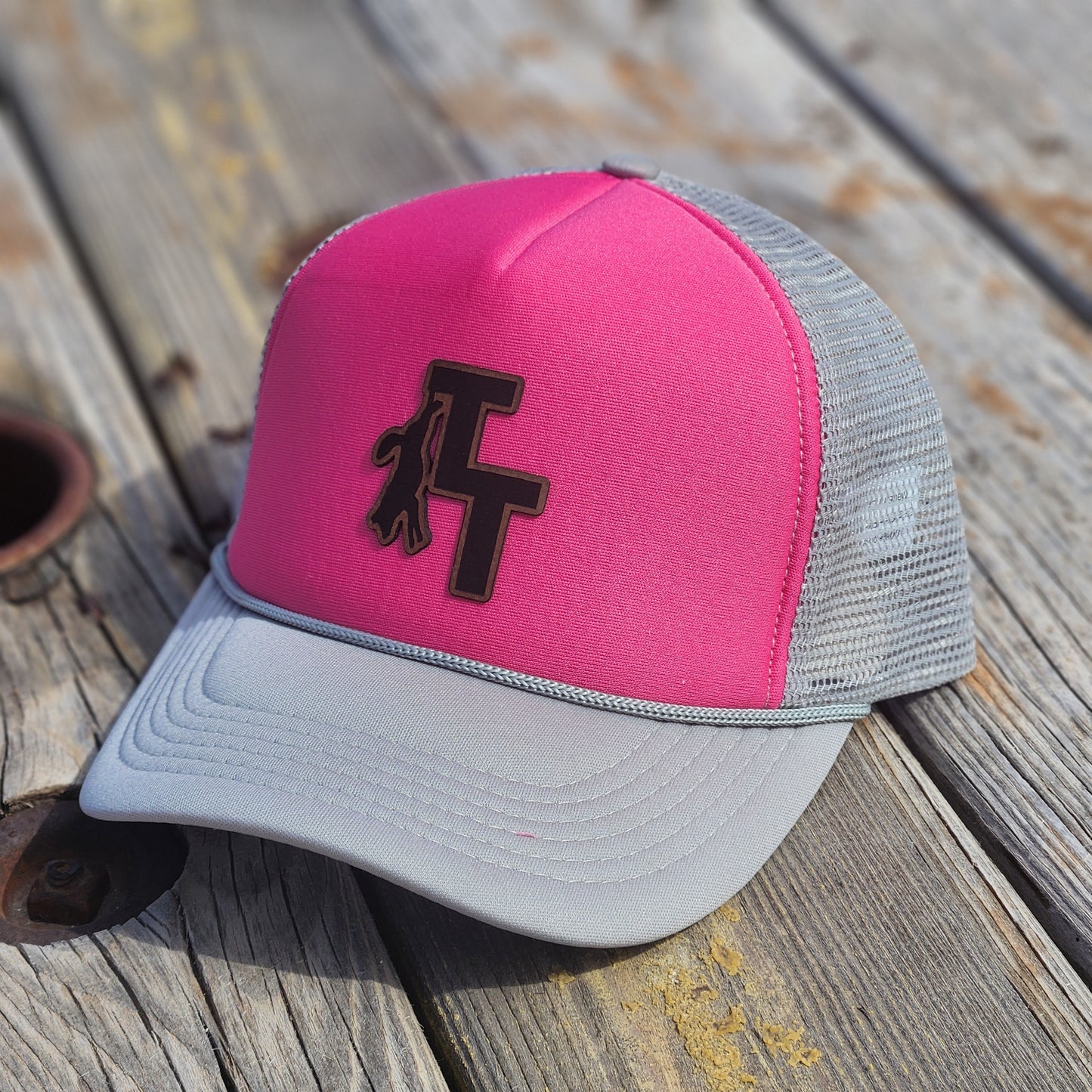TT Hat - Women's Ponytail Trucker - Pink n Grey