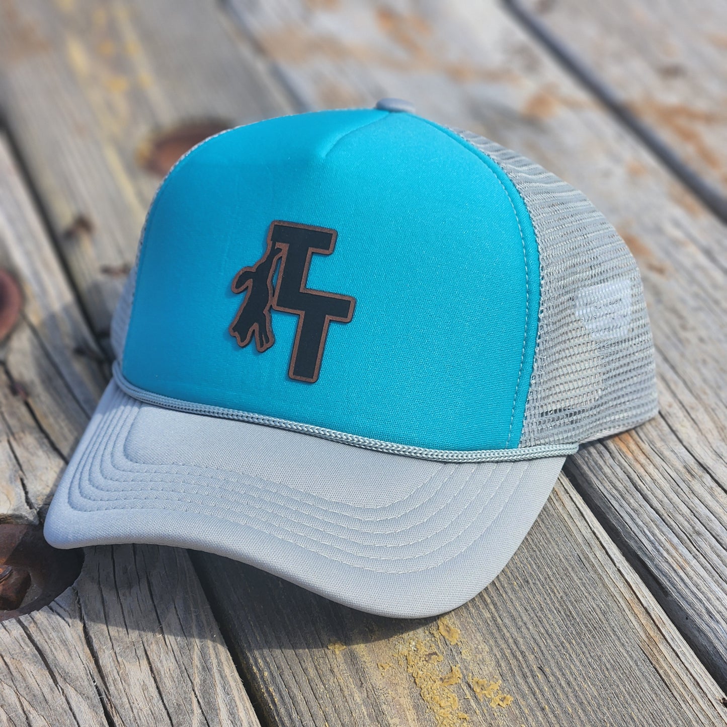 TT Hat - Women's Ponytail Trucker - Turquoise n Grey