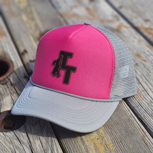 TT Hat - Women's Ponytail Trucker - Pink n Grey